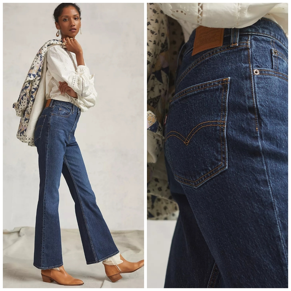 🆕 Levi's High Rise Waisted 70's Flare Denim Jeans Standing Steady Pants - Picture 4 of 7